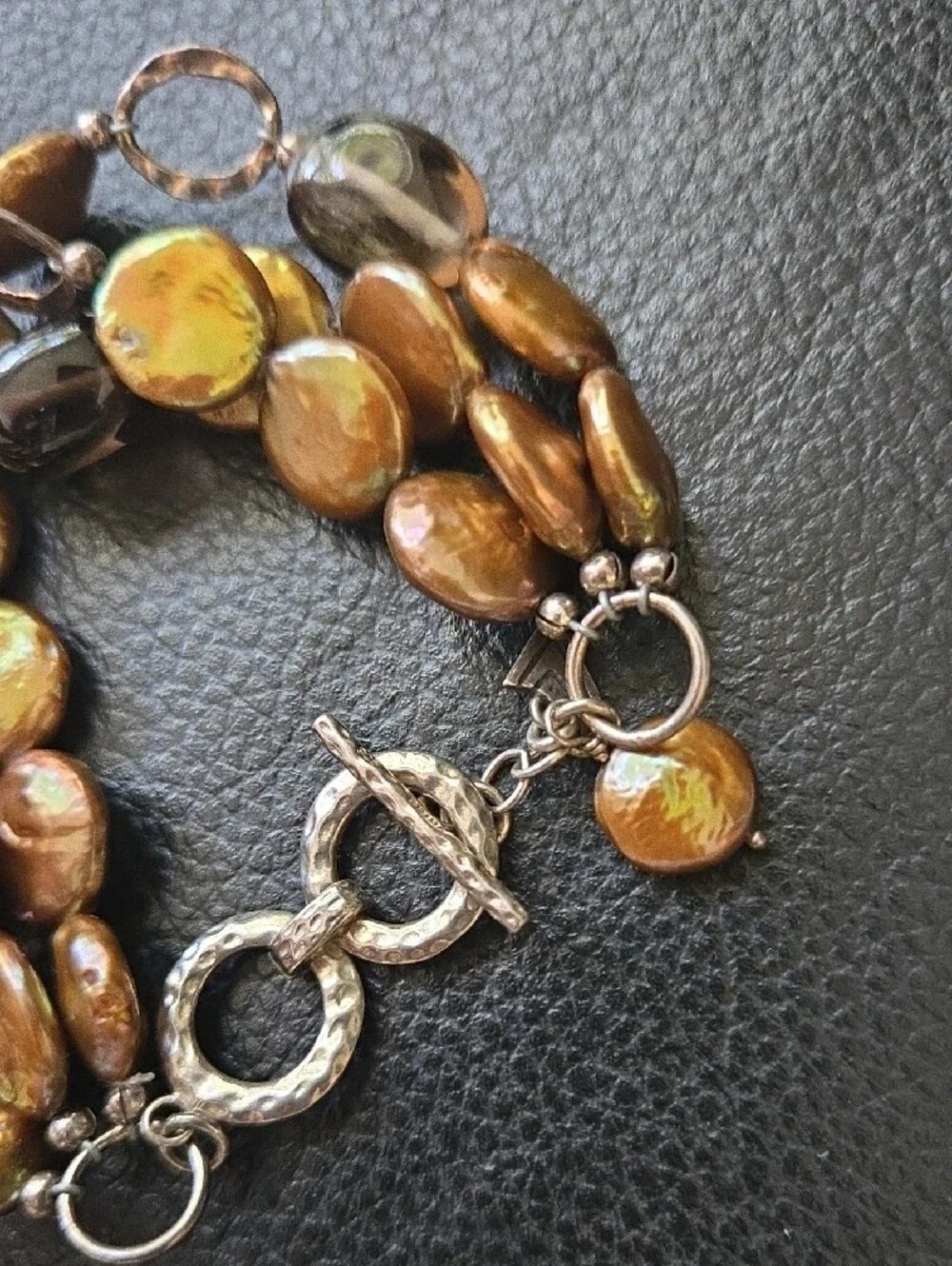 Silpada Iridescent Brown and Gold Multi-Strand Coin Pearl Bracelet